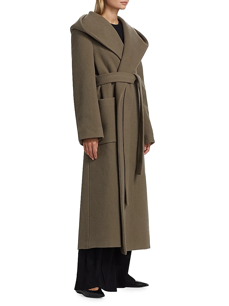 Wool Hooded Wrap Coat