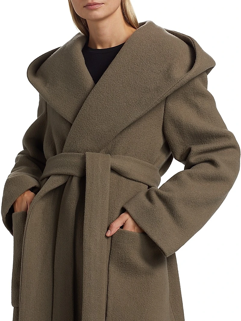 Wool Hooded Wrap Coat