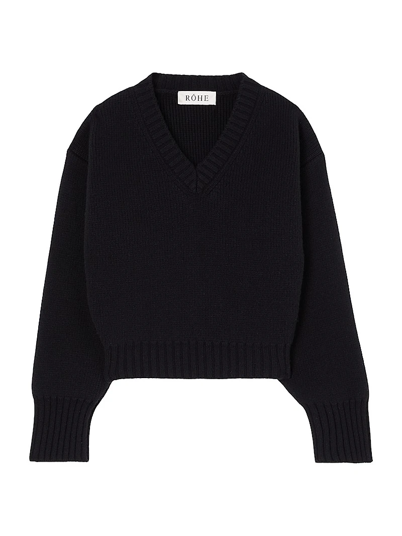 Compact-Knit Wool V-Neck Sweater
