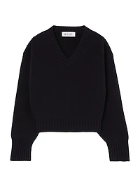 Compact-Knit Wool V-Neck Sweater