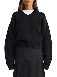 Compact-Knit Wool V-Neck Sweater