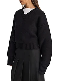 Compact-Knit Wool V-Neck Sweater