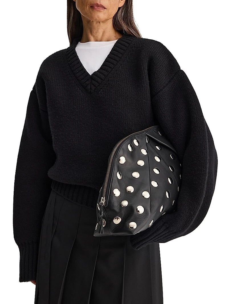 Compact-Knit Wool V-Neck Sweater