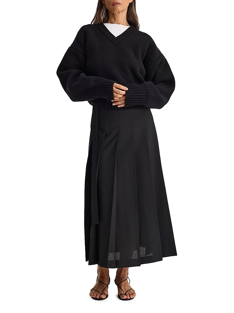 Compact-Knit Wool V-Neck Sweater