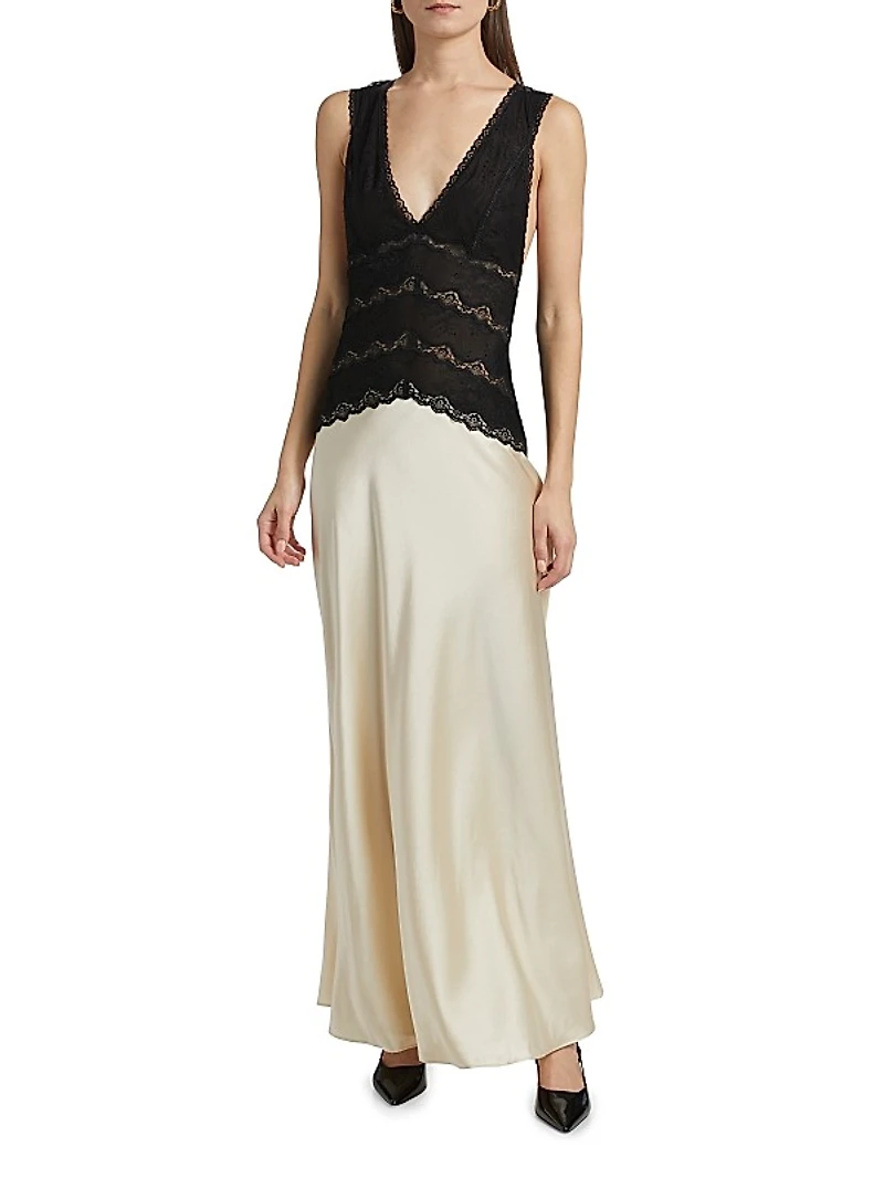Nalla Lace Silk Maxi Dress