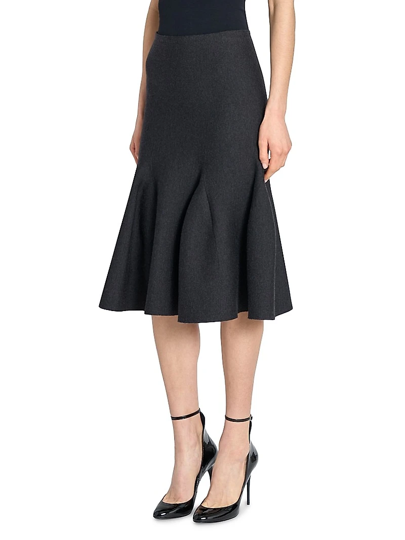 Sculptural Wool Midi-Skirt