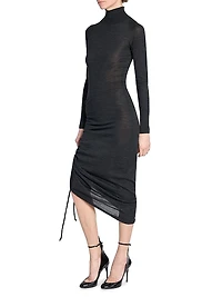 Draped Wool Ruched Midi-Dress