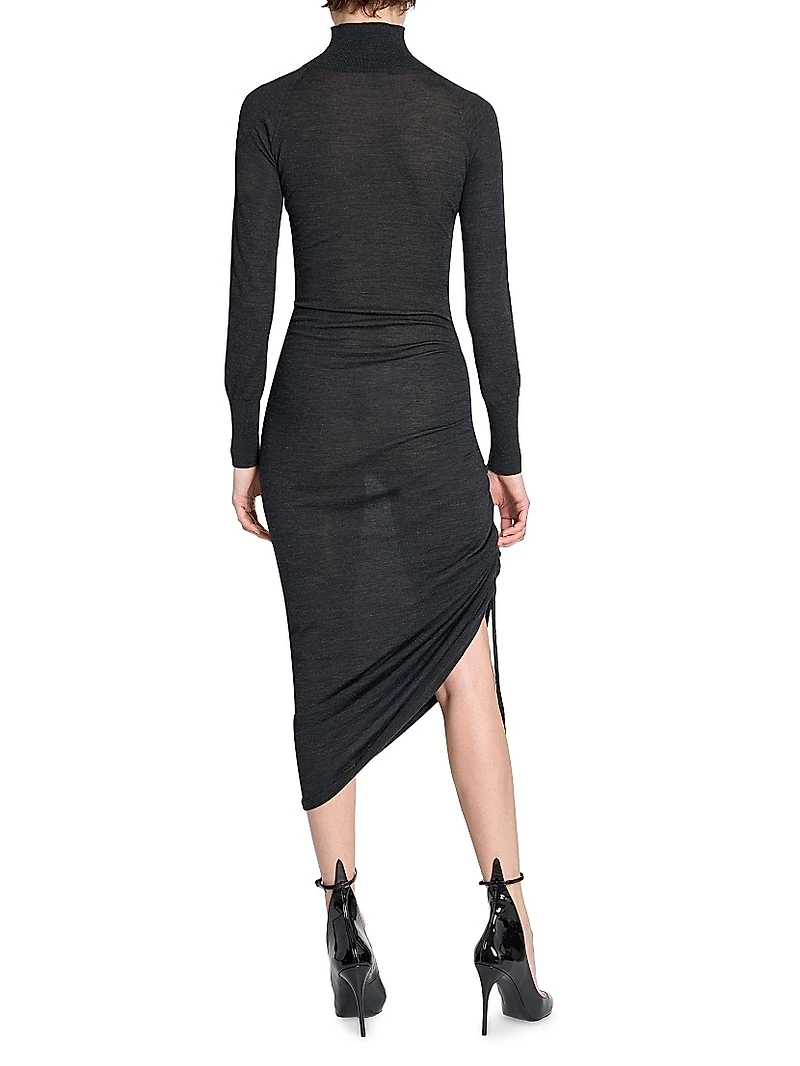 Draped Wool Ruched Midi-Dress