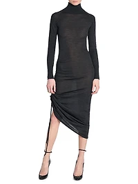 Draped Wool Ruched Midi-Dress
