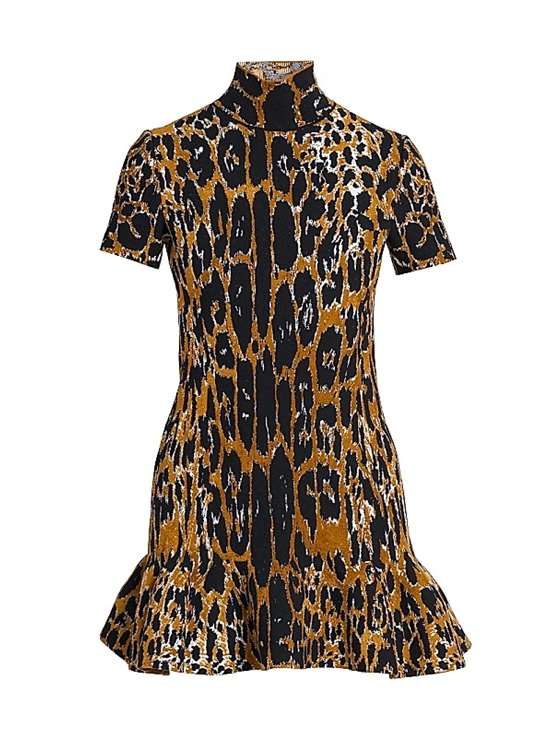 Leopard Jacquard Flounce Minidress