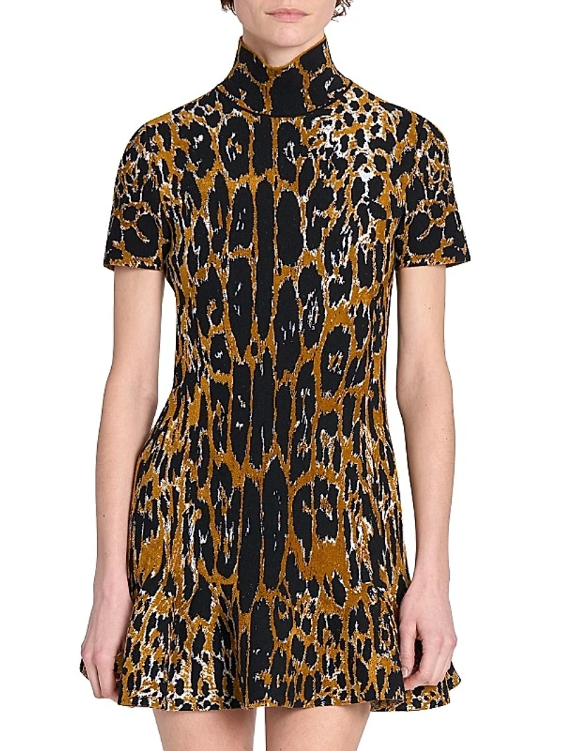 Leopard Jacquard Flounce Minidress