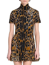 Leopard Jacquard Flounce Minidress