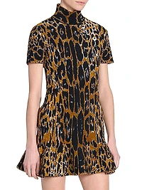 Leopard Jacquard Flounce Minidress
