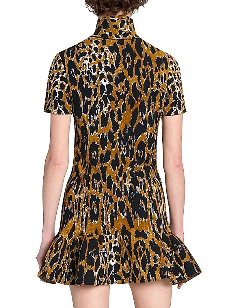Leopard Jacquard Flounce Minidress