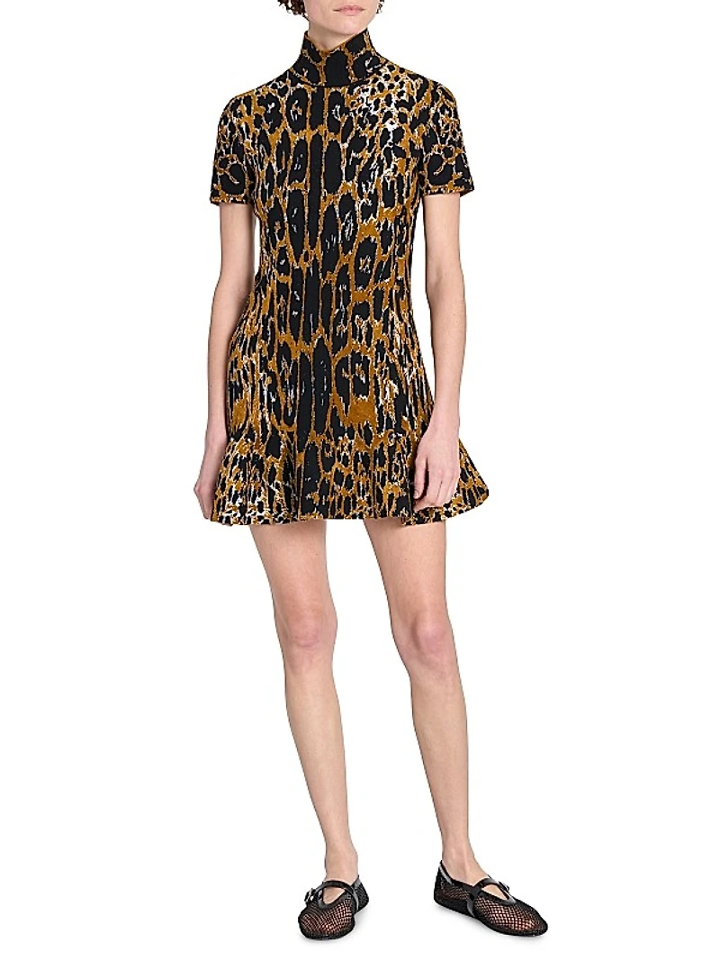 Leopard Jacquard Flounce Minidress