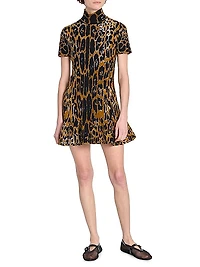 Leopard Jacquard Flounce Minidress