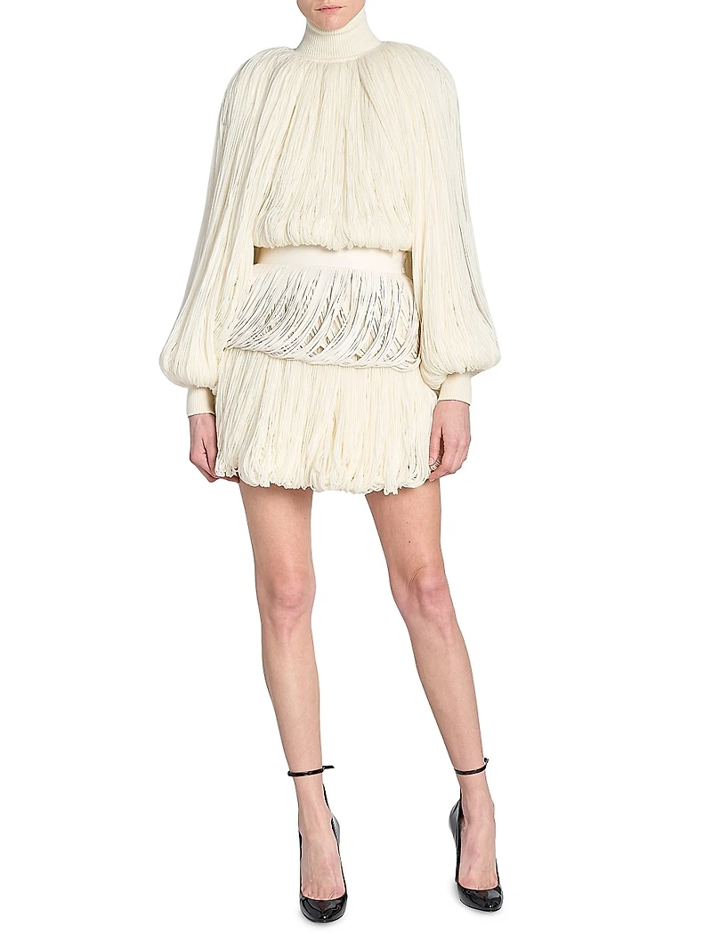 Fringes Wool Miniskirt
