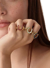 Florence86 Horseshoe 18K Yellow Gold, Blue Moonstone & 0.14 TCW Diamond Ring