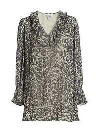 Animal-Print Georgette V-Neck Minidress