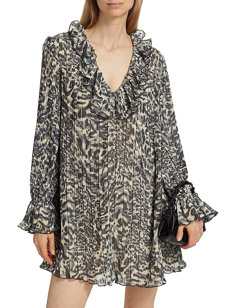 Animal-Print Georgette V-Neck Minidress