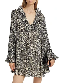 Animal-Print Georgette V-Neck Minidress