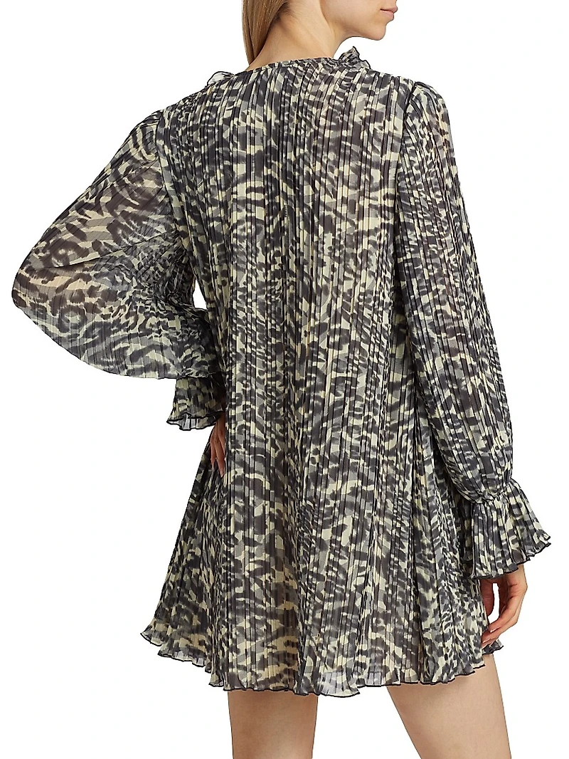 Animal-Print Georgette V-Neck Minidress