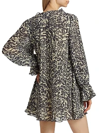 Animal-Print Georgette V-Neck Minidress