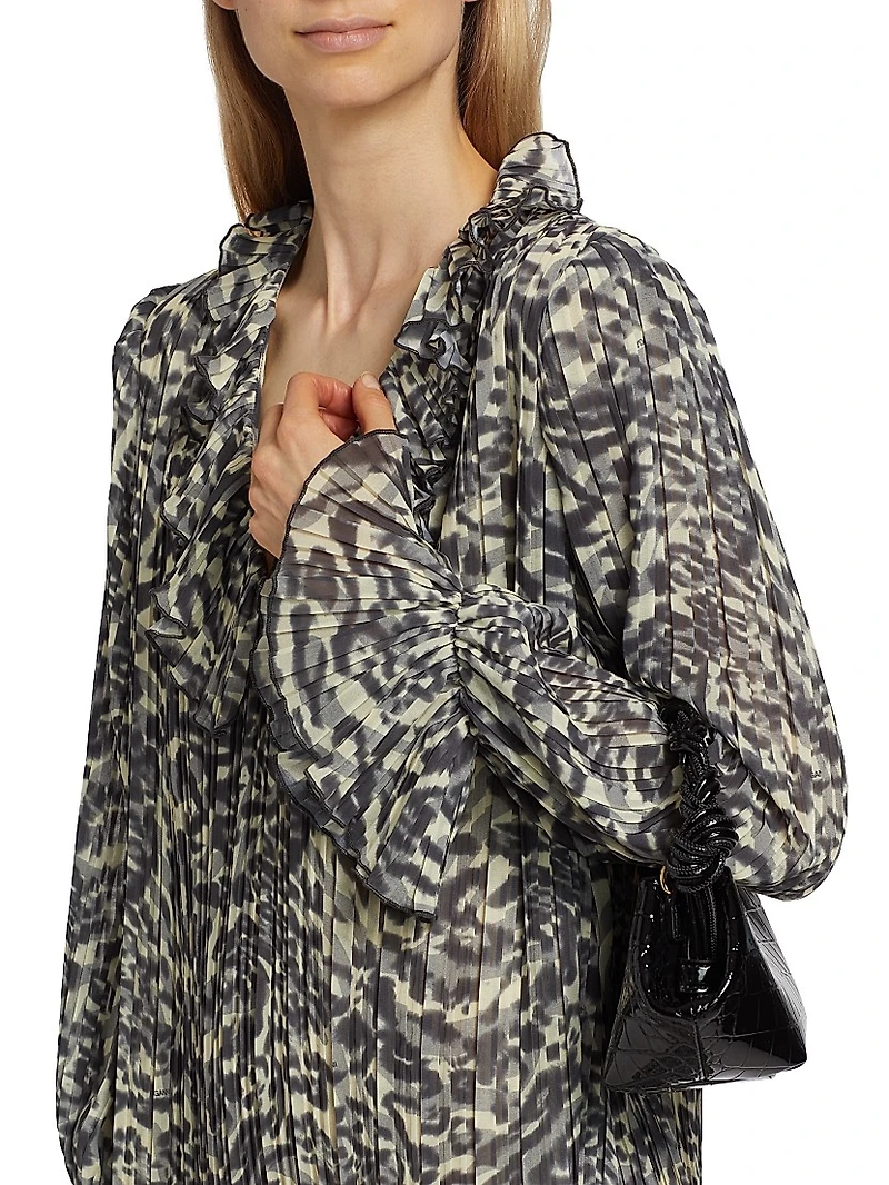 Animal-Print Georgette V-Neck Minidress