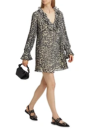 Animal-Print Georgette V-Neck Minidress