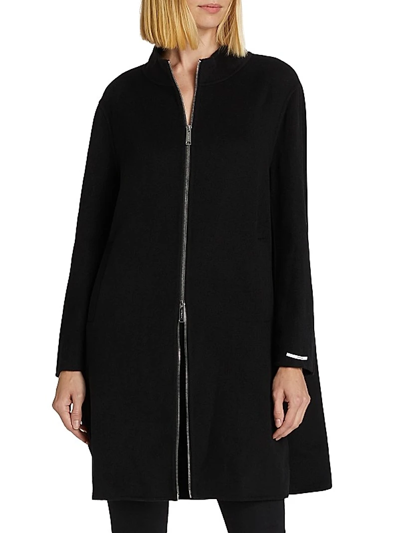 Salvia Wool-Blend Zip-Up Coat
