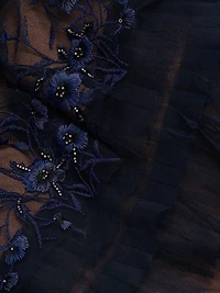 Tulle Floral-Embroidered Tiered Gown