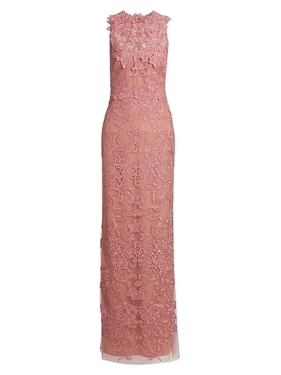 Corded Lace & Floral Applique Gown