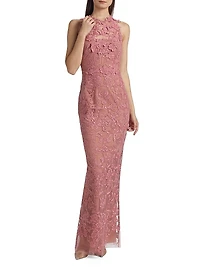 Corded Lace & Floral Applique Gown