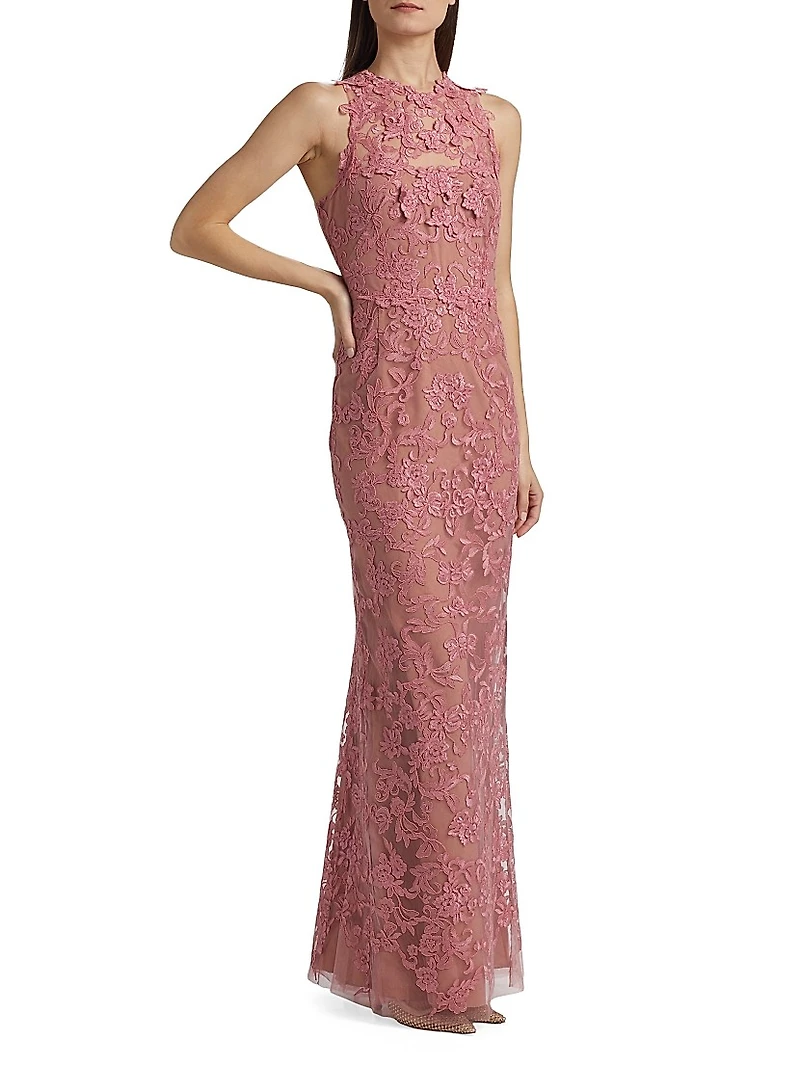 Corded Lace & Floral Applique Gown
