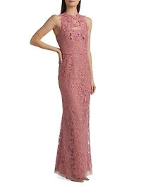 Corded Lace & Floral Applique Gown
