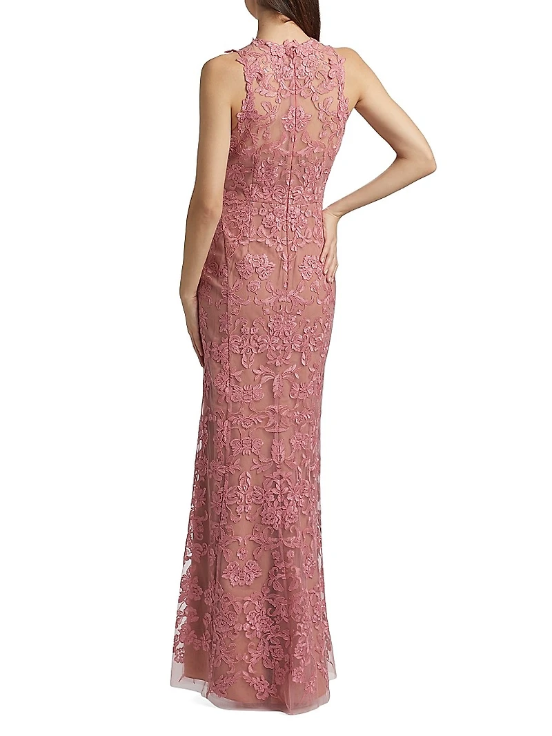 Corded Lace & Floral Applique Gown