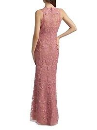 Corded Lace & Floral Applique Gown