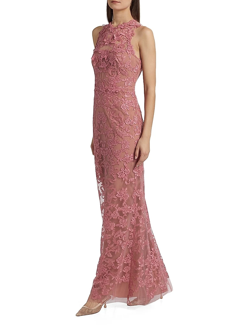 Corded Lace & Floral Applique Gown