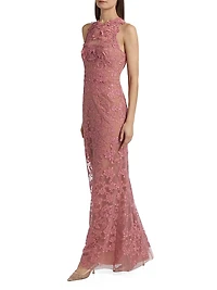 Corded Lace & Floral Applique Gown