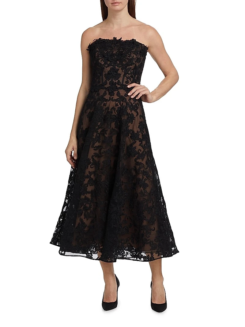 Lace Strapless Corset Maxi Dress