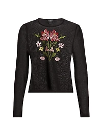Embroidered Floral Cashmere-Silk Top