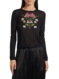 Embroidered Floral Cashmere-Silk Top