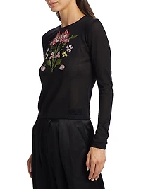 Embroidered Floral Cashmere-Silk Top