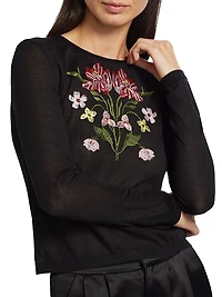 Embroidered Floral Cashmere-Silk Top
