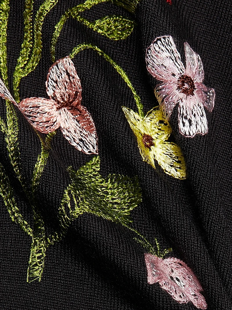Embroidered Floral Cashmere-Silk Top