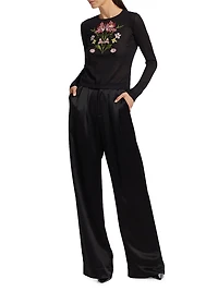 Embroidered Floral Cashmere-Silk Top