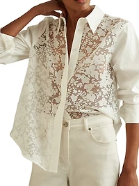 Delaney Floral Tulle-Front Shirt