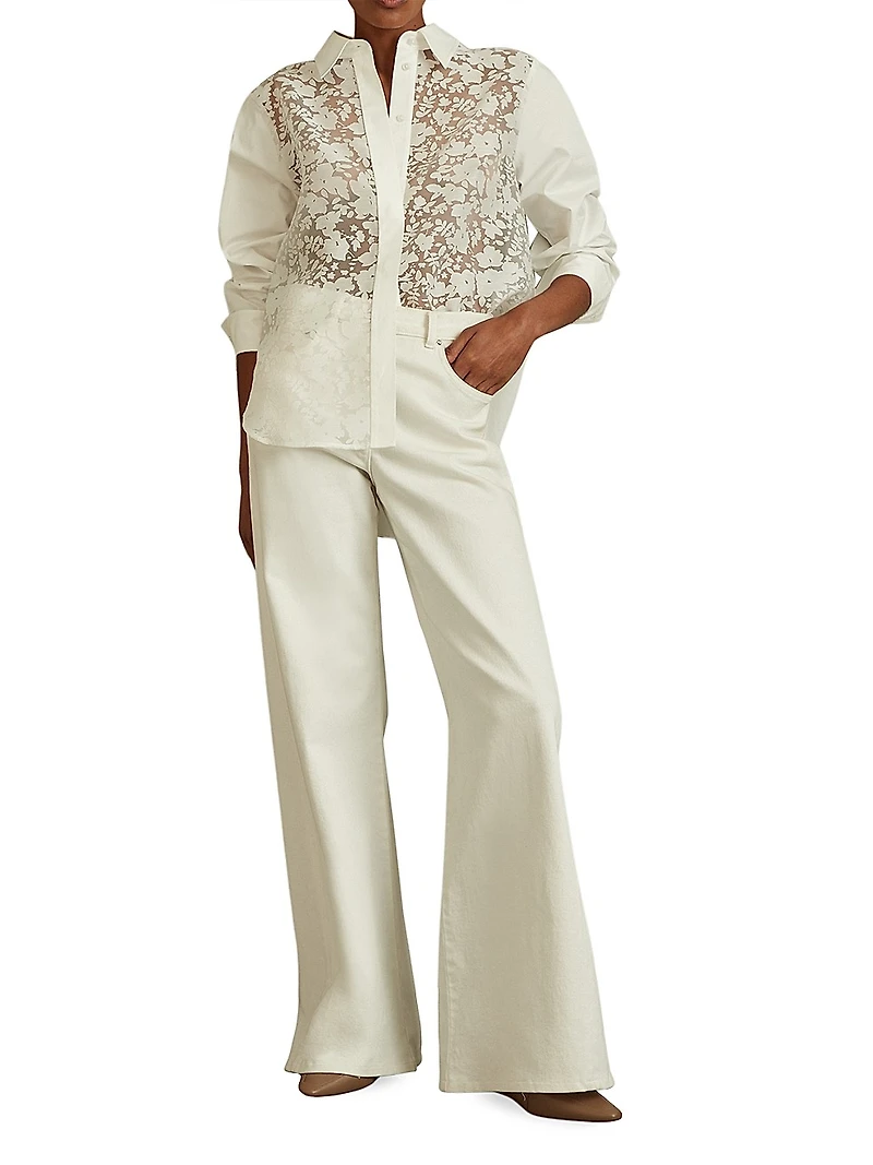 Delaney Floral Tulle-Front Shirt