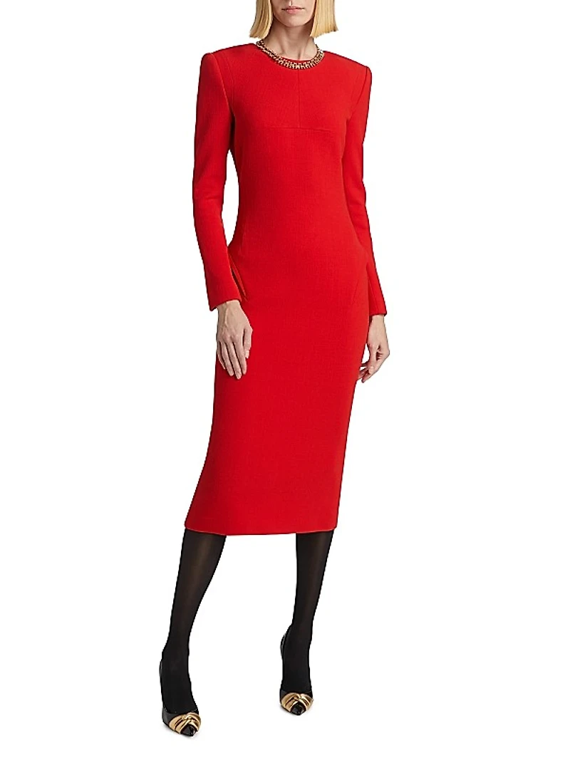 Slim Pleated-Back Midi-Dress