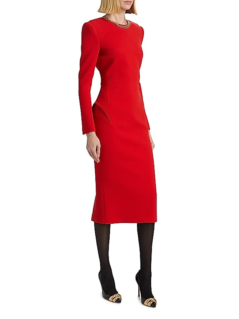 Slim Pleated-Back Midi-Dress